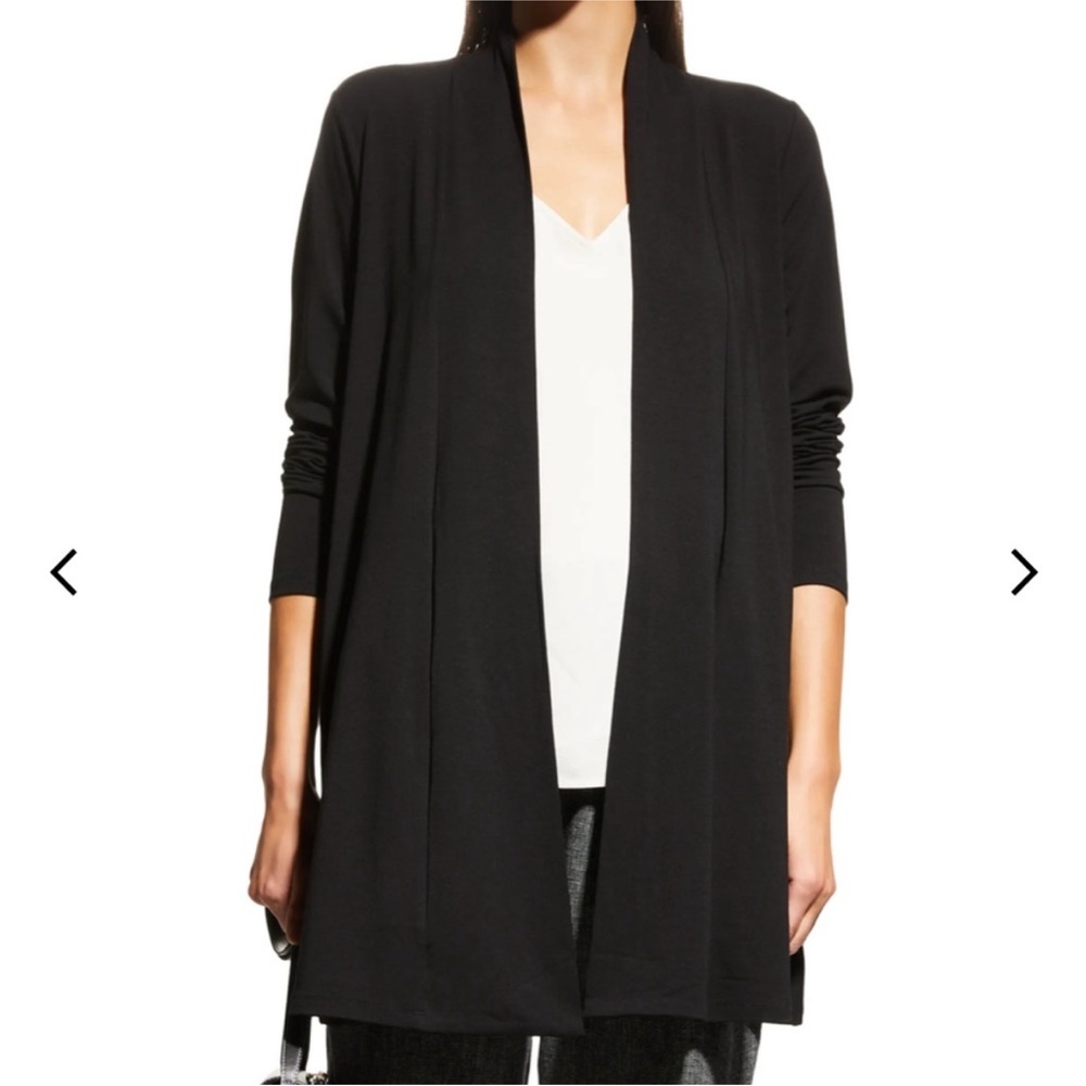 Eileen Fisher viscose/nylon Open Front Shawl Collar Cardigan Black M